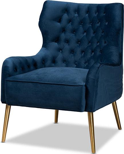 Wholesale Interiors Accent Chairs - Nelson 29.5" Accent Chair Navy Blue & Gold