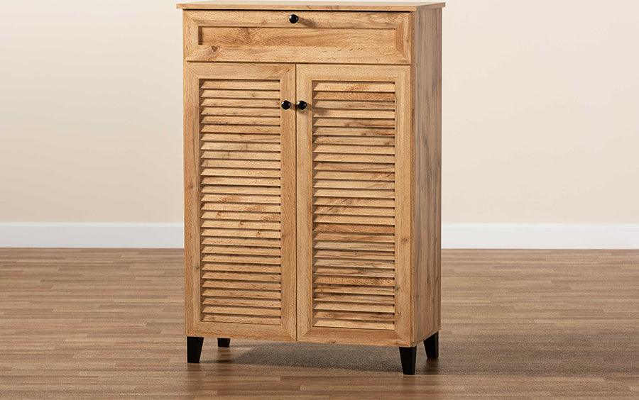Wholesale Interiors Shoe Storage - Coolidge Oak Brown Finished Wood 5-Shelf Shoe Storage Cabinet
