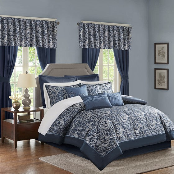 Olliix.com Comforters & Blankets - 24 Piece Room in a Bag Navy Cal King