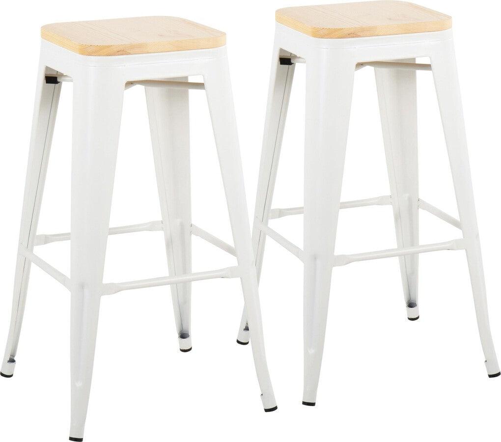 Lumisource Barstools - Oregon Barstool In White Steel & Natural Wood (Set of 2)
