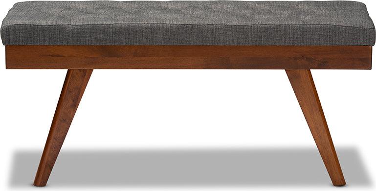 Wholesale Interiors Benches - Alona Mid-Century Modern Medium Grey Fabric Upholstered Wood Dining Bench