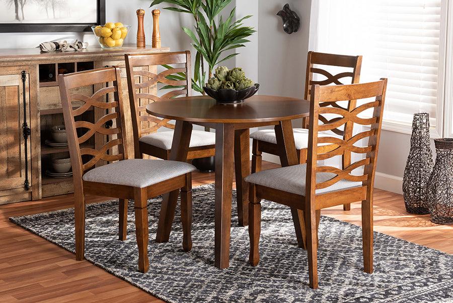 Wholesale Interiors Dining Sets - Darina Grey Fabric Upholstered and Walnut Brown Finished Wood 5-Piece Dining Set