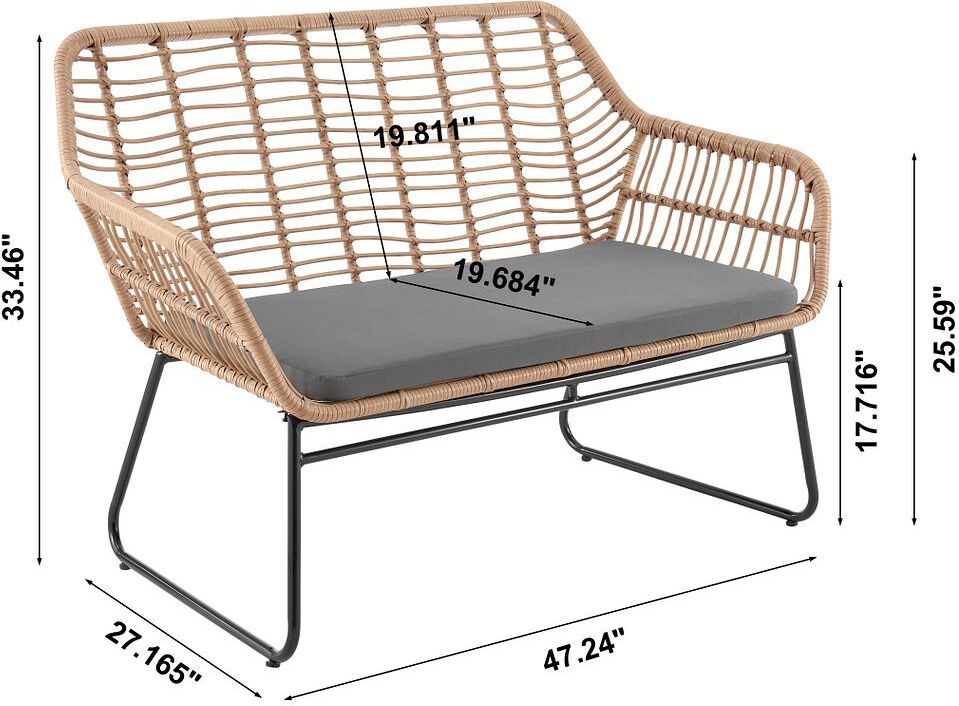 Manhattan Comfort Outdoor Conversation Sets - Antibes 2.0 Patio 4- Person Conversation Set with Coffee Table with Grey Cushions