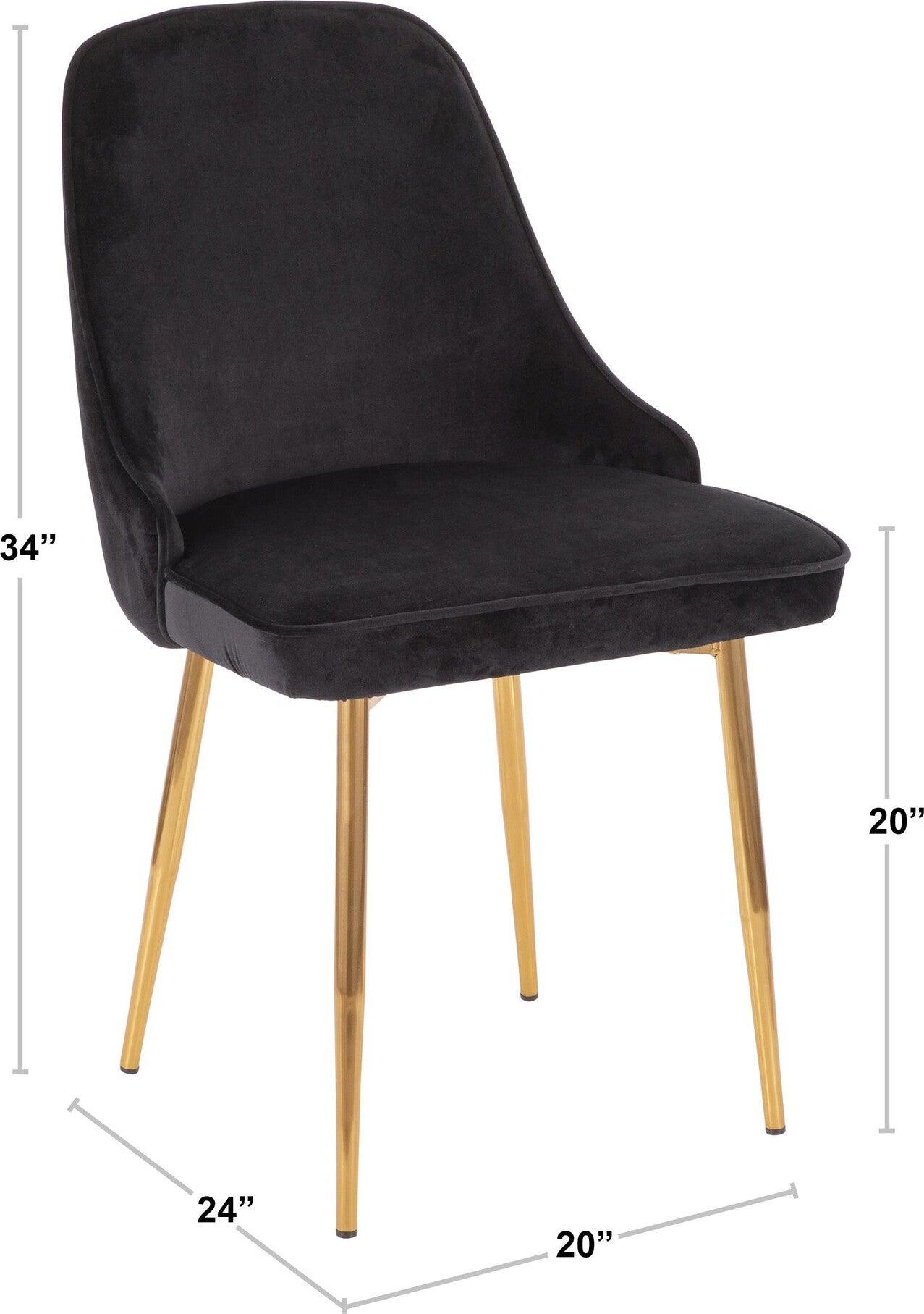 Lumisource Dining Chairs - Marcel Contemporary Dining Chair with Gold Frame and Black Velvet Fabric (Set of 2)