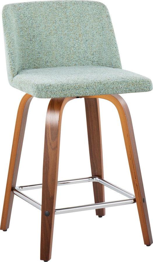 Lumisource Barstools - Toriano 24" Fixed Height Counter Stool In Walnut Wood Light Green (Set of 2)