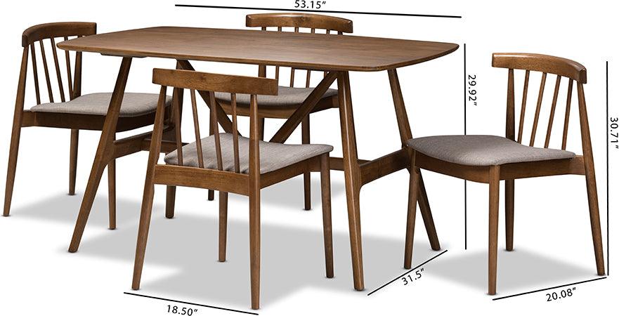 Wholesale Interiors Dining Sets - Wyatt Mid-Century Modern Walnut Wood 5-Piece Dining Set
