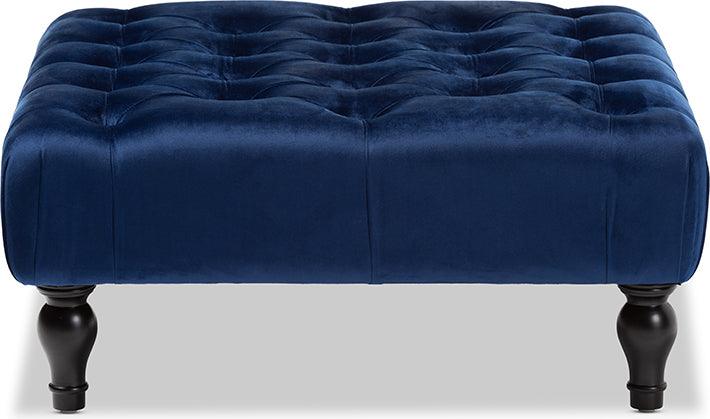 Wholesale Interiors Ottomans & Stools - Keswick Transitional Blue Velvet Fabric Upholstered Button Tufted Cocktail Ottoman