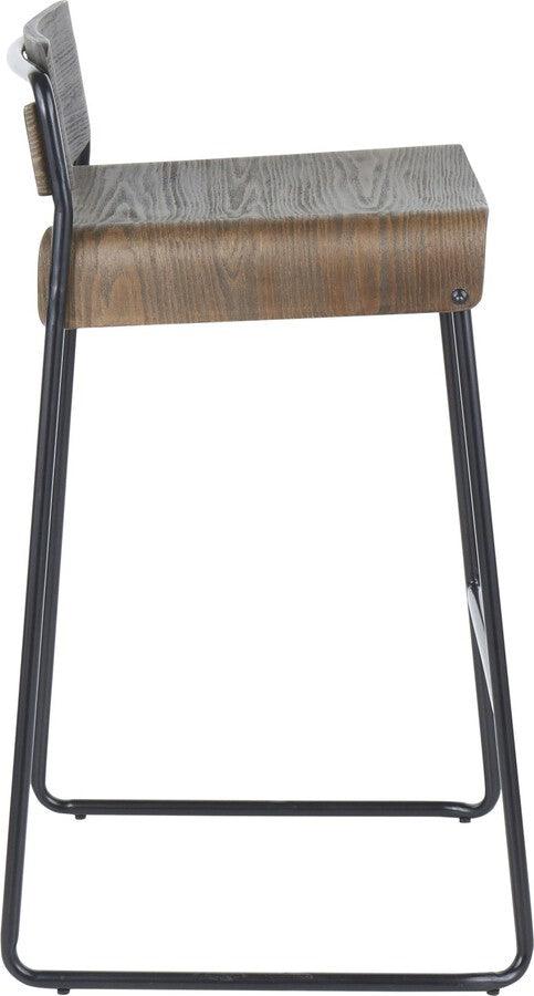 Lumisource Barstools - Dali Industrial Low Back Counter Stool in Black Metal with Espresso Wood - Set of 2
