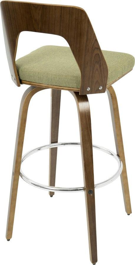 Lumisource Barstools - Trilogy 30" Fixed Height Barstool With Swivel In Walnut & Green Fabric (Set of 2)