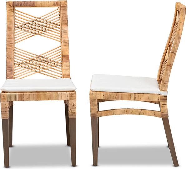 Wholesale Interiors Dining Chairs - Poltak Modern Bohemian Natural Brown Rattan 2-Piece Dining Chair Set