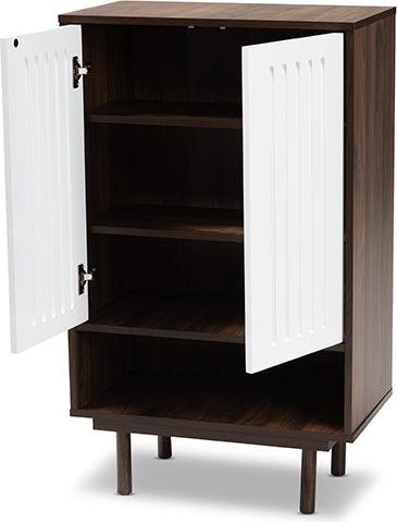 Wholesale Interiors Shoe Storage - Meike Two-Tone Walnut Brown and White Finished Wood 2-Door Shoe Cabinet