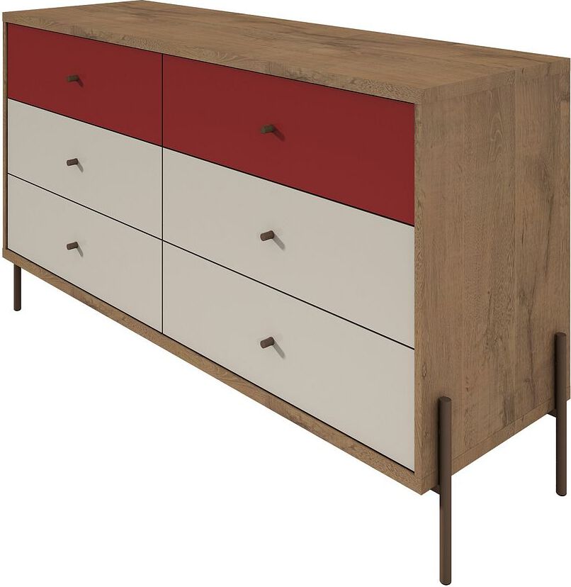 Manhattan Comfort Dressers - Joy 59" Wide Double Dresser with 6 Full Extension Drawers in Red & Off White
