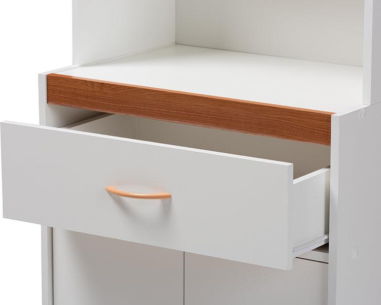 Wholesale Interiors Kitchen Storage & Organization - Laurana Modern and Contemporary White and Cherry Finished Kitchen Cabinet and Hutch