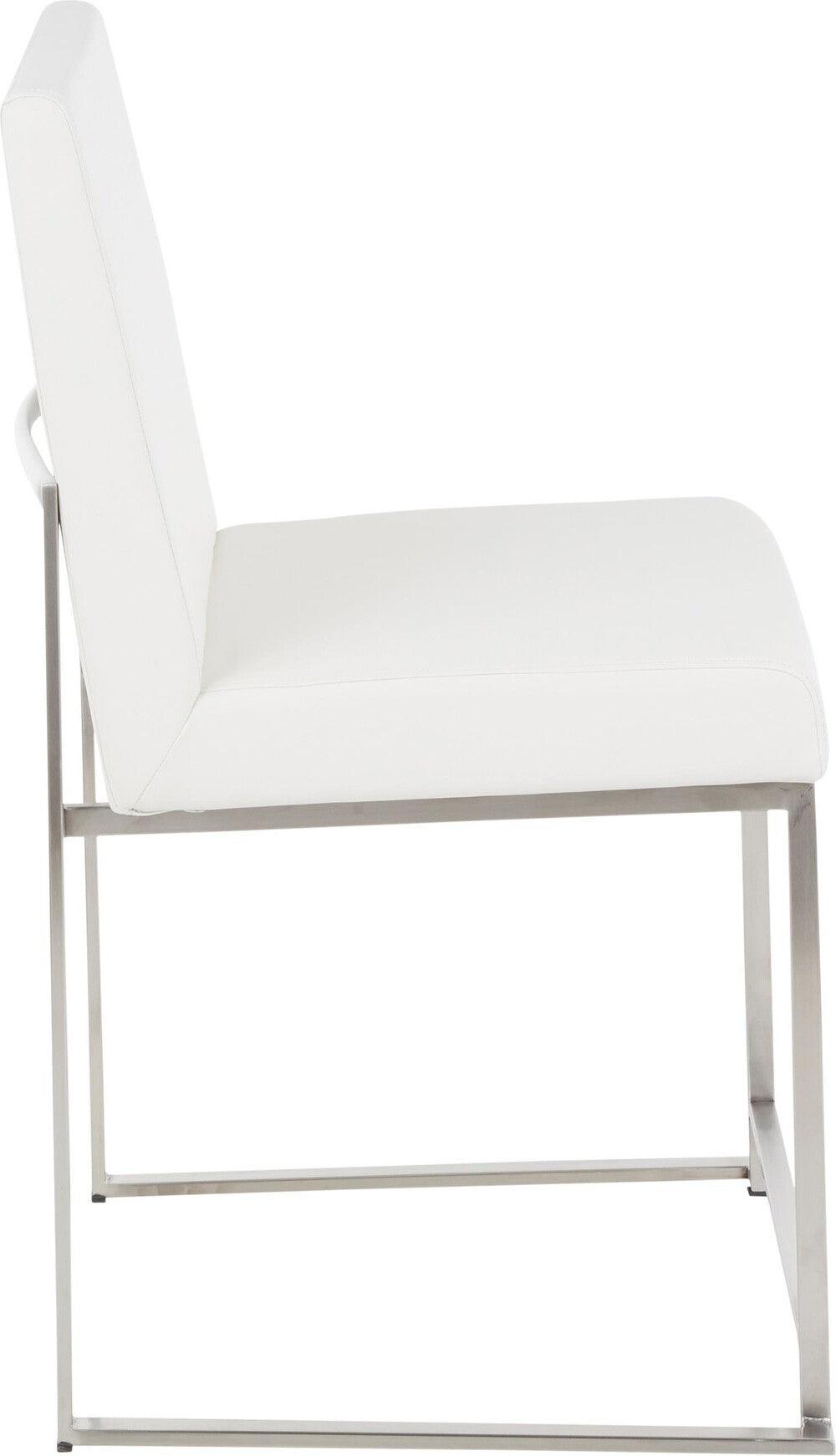 Lumisource Dining Chairs - High Back Fuji Contemporary Dining Chair in Stainless Steel and White Faux Leather (Set of 2)