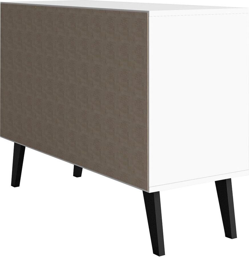 Manhattan Comfort Buffets & Sideboards - Mid-Century- Modern Amsterdam Double Side Table 2.0 with 3 Shelves in White