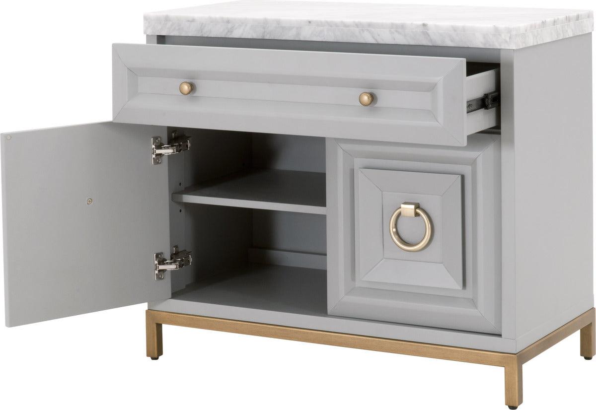 Essentials For Living Nightstands & Side Tables - Azure Carrera Media Chest Dove Gray, White Carrera Marble, Brushed Gold