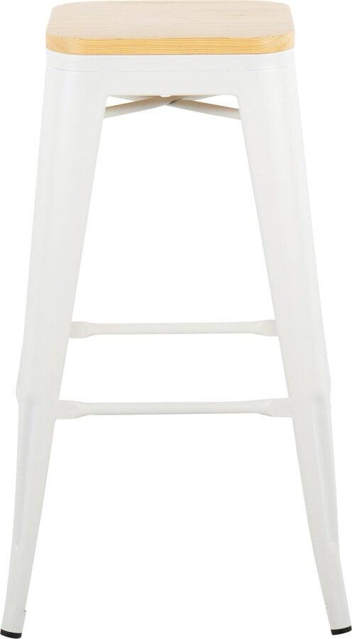 Lumisource Barstools - Oregon Barstool In White Steel & Natural Wood (Set of 2)