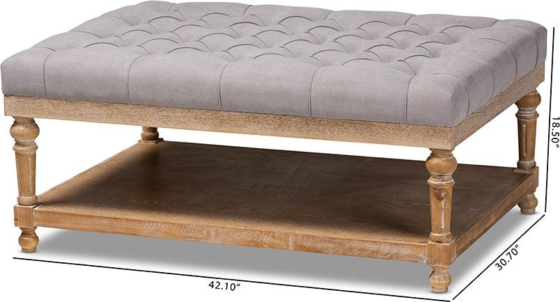 Wholesale Interiors Ottomans & Stools - Lindsey Modern and Rustic Grey Linen Fabric and Greywashed Wood Cocktail Ottoman