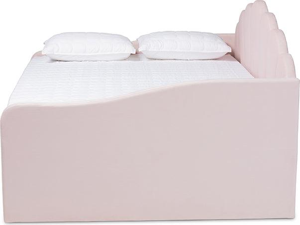 Wholesale Interiors Daybeds - Timila Light Pink Velvet Fabric Upholstered Queen Size Daybed with Trundle