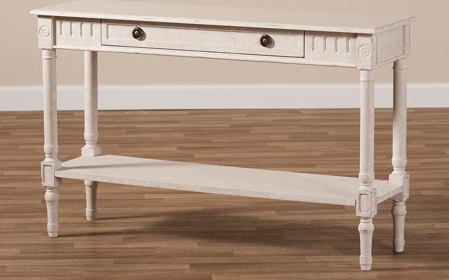 Wholesale Interiors Consoles - Ariella Country Cottage Farmhouse Whitewashed 1-Drawer Console Table