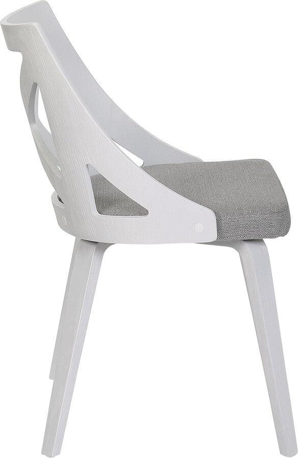 Lumisource Accent Chairs - Charlotte Farmhouse Chair In White Textured Wood & Light Grey Fabric (Set of 2)