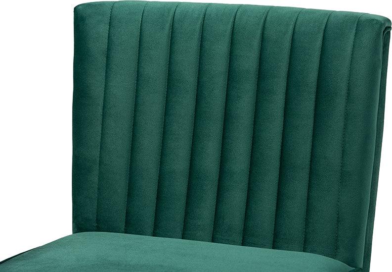 Wholesale Interiors Dining Chairs - Alvis Mid-Century Emerald Green Velvet Upholstered and Walnut Brown Finished Wood Dining Chair