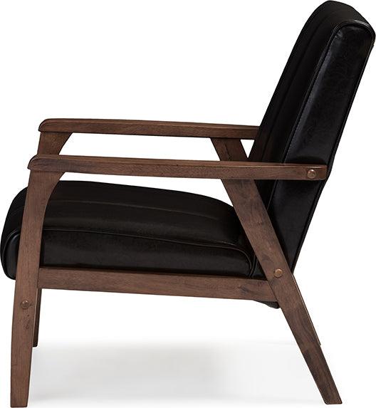 Wholesale Interiors Accent Chairs - Nikko Mid-century Modern Dark Brown Faux Leather Wooden Lounge Chair