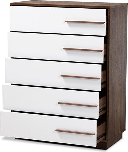 Wholesale Interiors Chest of Drawers - Mette 31.5" Chest Of Drawers White & Walnut