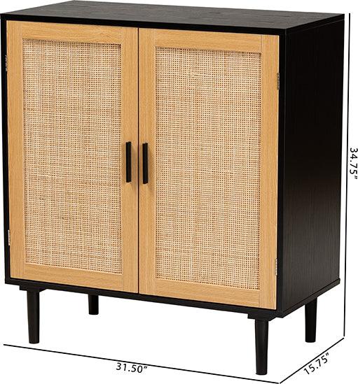 Wholesale Interiors Buffets & Cabinets - Maureen Mid-Century Modern Espresso Brown Wood And Rattan 2-Door Storage Cabinet