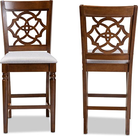 Wholesale Interiors Barstools - Oscar Contemporary Grey Fabric and Brown Wood 2-Piece Counter Height Pub Chair Set