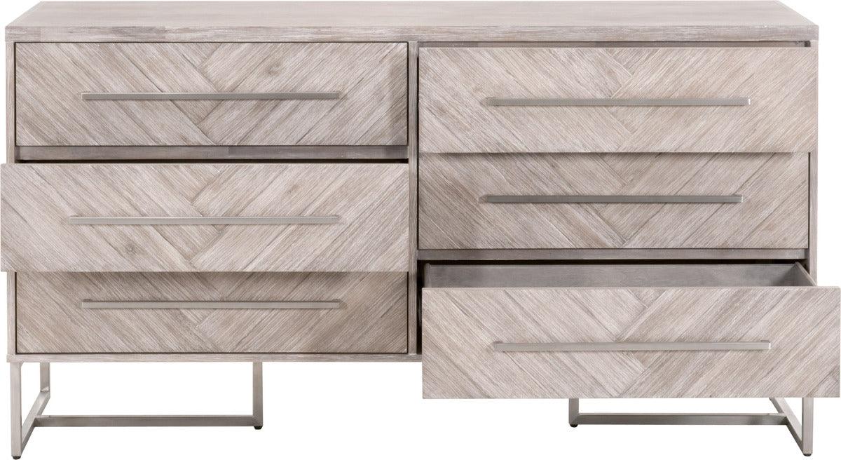 Essentials For Living Dressers - Mosaic 6-Drawer Double Dresser Natural Gray Acacia, Brushed Stainless Steel
