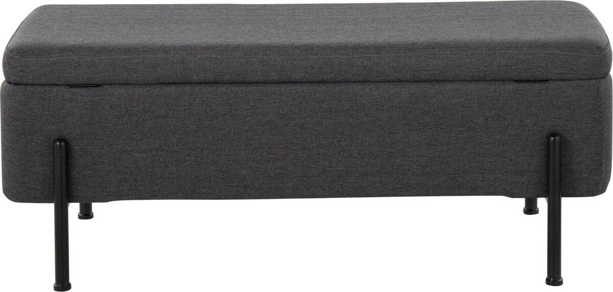 Lumisource Benches - Daniella Contemporary Storage Bench In Black Steel & Charcoal Fabric