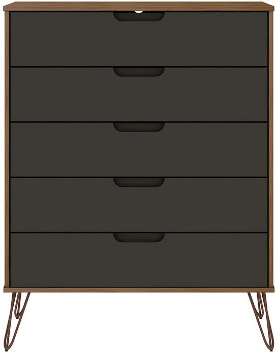 Manhattan Comfort Dressers - Rockefeller 5-Drawer Tall Dresser with Metal Legs in Nature & Textured Gray