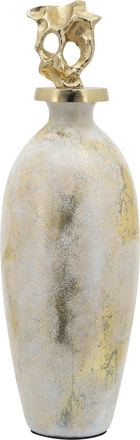 Sagebrook Home Vases - Glass 20"H Metal Vase Tribal Topper White & Gold