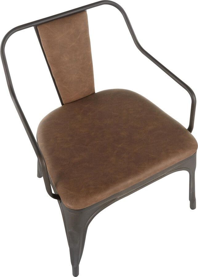 Lumisource Dining Chairs - Oregon Industrial Accent Chair in Antique Metal and Espresso Faux Leather - Set of 2