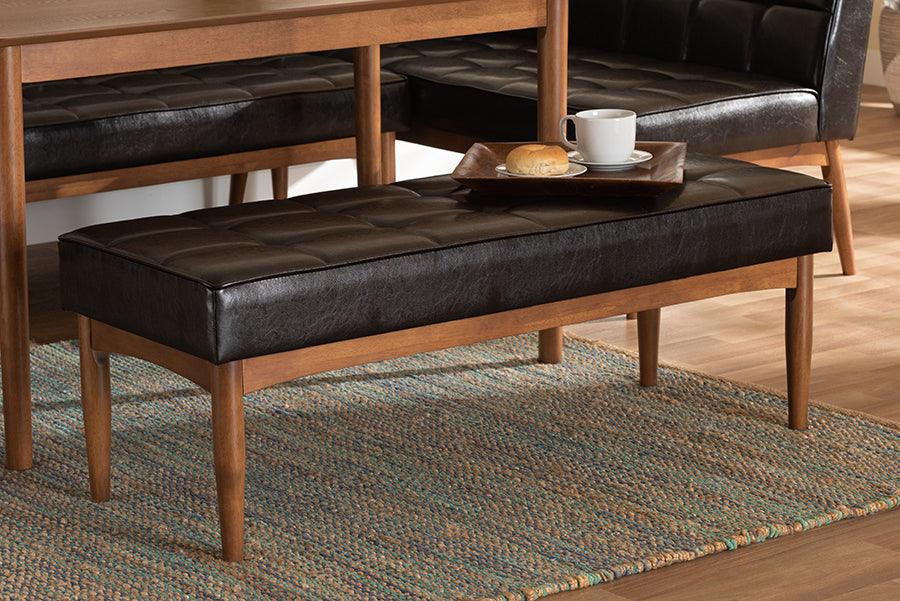 Wholesale Interiors Benches - Sanford Dark Brown Faux Leather Upholstered and Walnut Brown Finished Wood Dining Bench