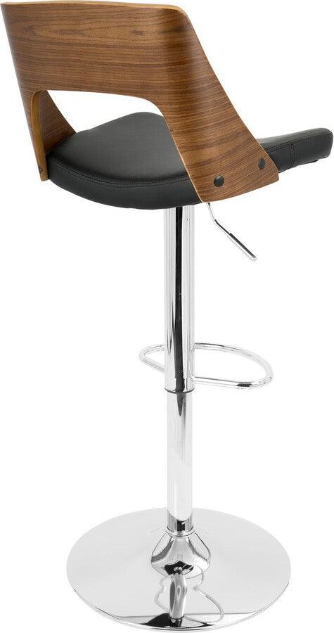 Lumisource Barstools - Valencia Mid-Century Modern Adjustable Barstool with Swivel in Walnut and Black Faux Leather