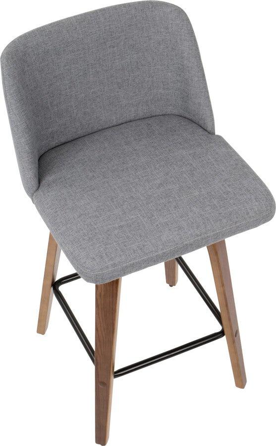 Lumisource Barstools - Toriano Mid-Century Modern Counter Stool in Walnut and Grey Fabric (Set of 2)