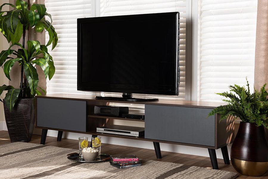 Wholesale Interiors TV & Media Units - Clapton Multi-Tone Grey and Walnut Brown Finished Wood TV Stand