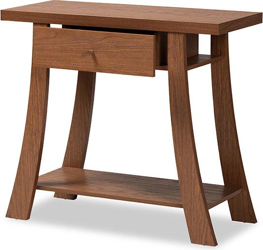 Wholesale Interiors Consoles - Herman Modern and Contemporary Walnut Brown Finished Wood 1-Drawer Console Table