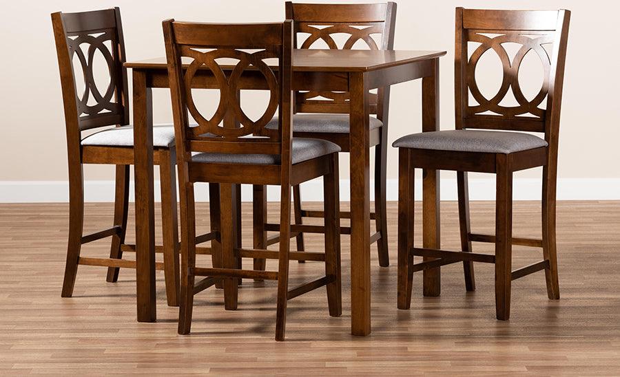 Wholesale Interiors Dining Sets - Lenoir Grey Fabric Upholstered Walnut Brown Finished 5-Piece Wood Pub Set