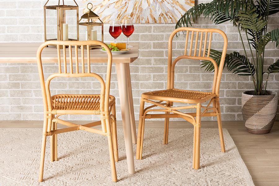 Wholesale Interiors Dining Chairs - Ivora Modern Bohemian Natural Brown Rattan 2-Piece Dining Chair Set