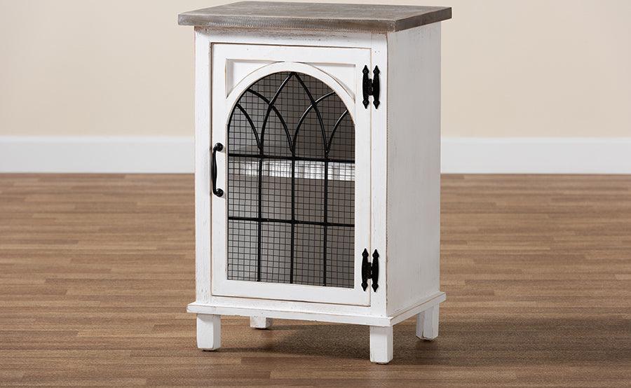 Wholesale Interiors Side & End Tables - Faron Farmhouse Two-Tone Distressed White and Oak Brown Finished Wood 1-Door End Table