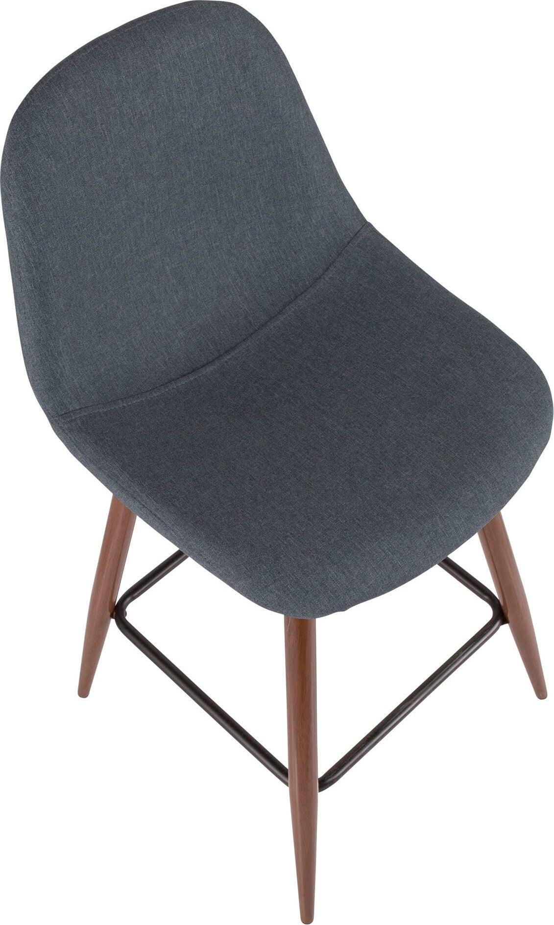 Lumisource Barstools - Pebble Counter Stool Walnut & Blue (Set of 2)