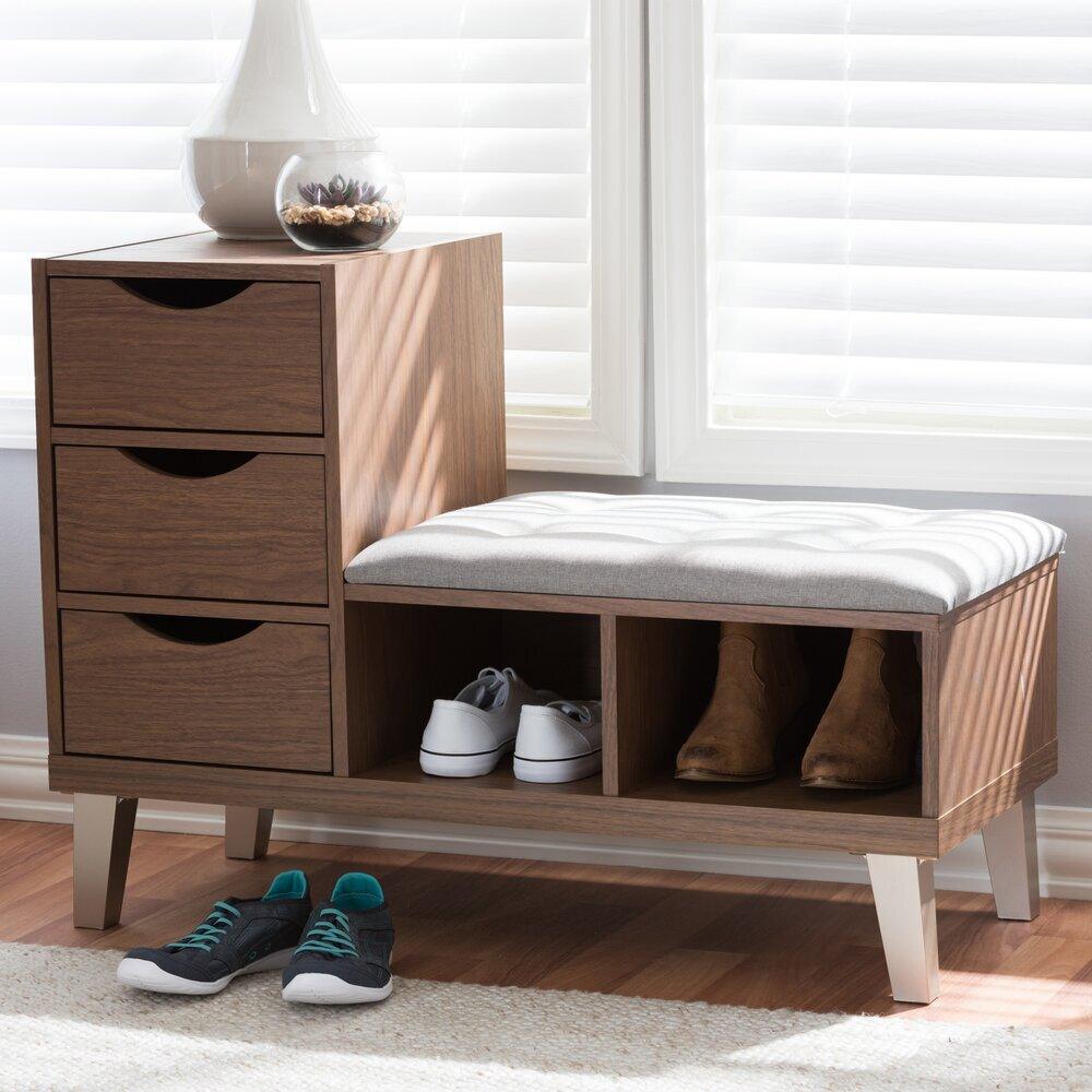 Wholesale Interiors Shoe Storage - Arielle Shoe Storage Seating Bench Walnut & Gray