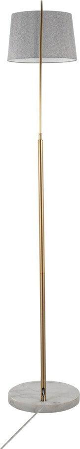 Lumisource Floor Lamps - March Contemporary Floor Lamp In White Marble & Antique Brass Metal With Grey Linen Shade