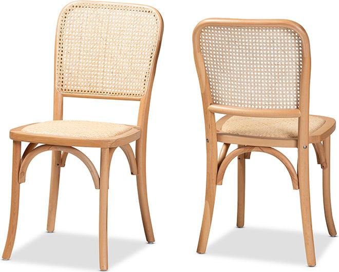 Wholesale Interiors Dining Chairs - Neah Mid-Century Modern Brown Woven Rattan and Wood 2-Piece Cane Dining Chair Set