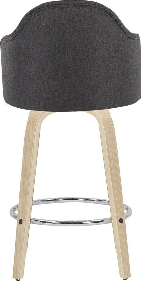 Lumisource Barstools - Ahoy Fixed-Height Counter Stool With Wood Legs & Round Chrome With Charcoal (Set of 2)