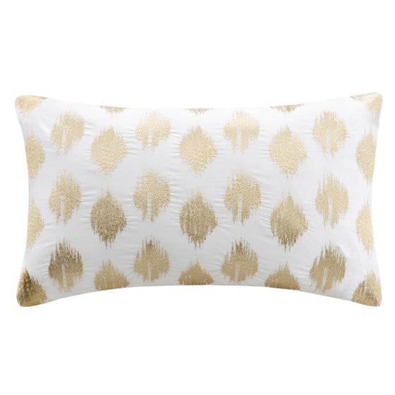 Olliix.com Pillows & Throws - Metallic Gold Embroidery Oblong Pillow Gold