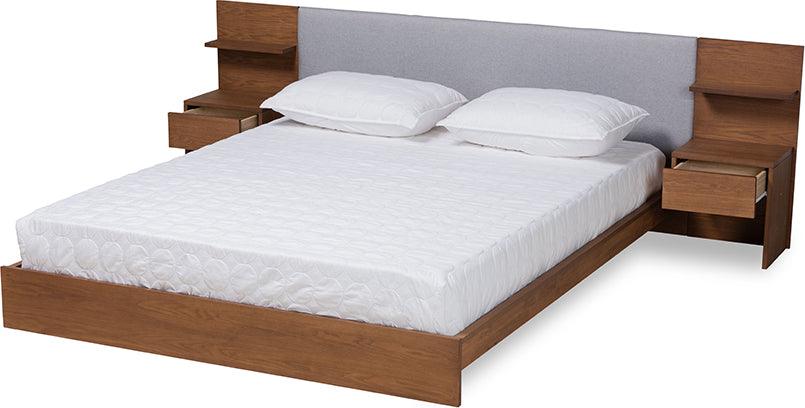 Wholesale Interiors Beds - Sami Queen Bed with Nightstand Light Gray & Walnut Brown